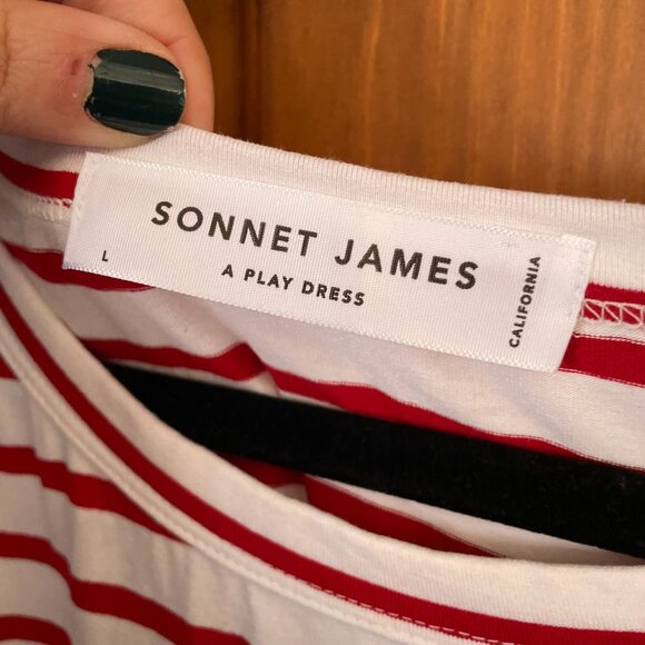 Sonnet James Red White Striped Play Dress SZ L - Picture 5 of 9